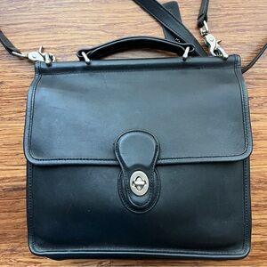 Vintage Coach black leather crossbody satchel style bag with silver hardware